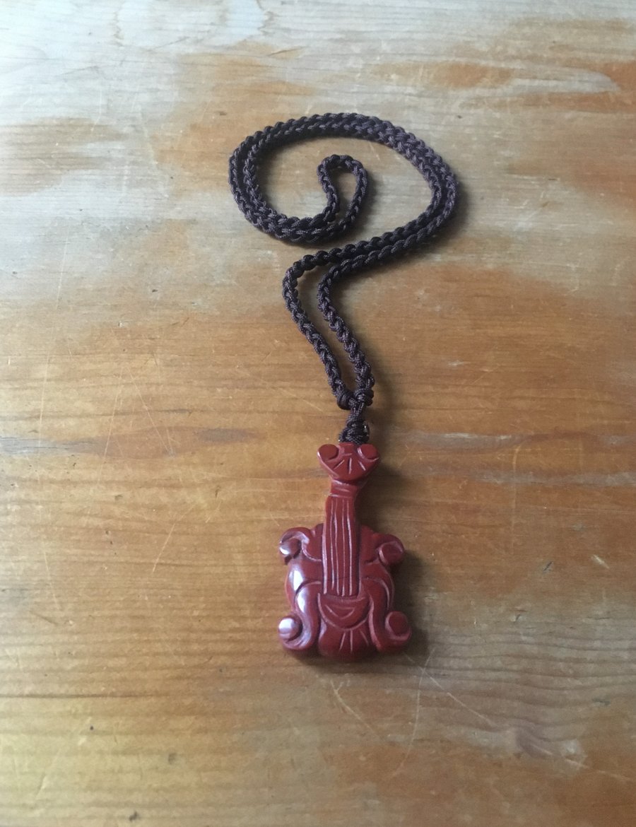 Red Jasper gemstone Chinese instrument design healing powers pendant necklace