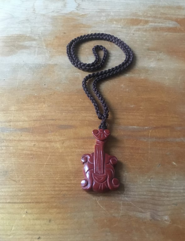 Red Jasper gemstone Chinese instrument design healing powers pendant necklace