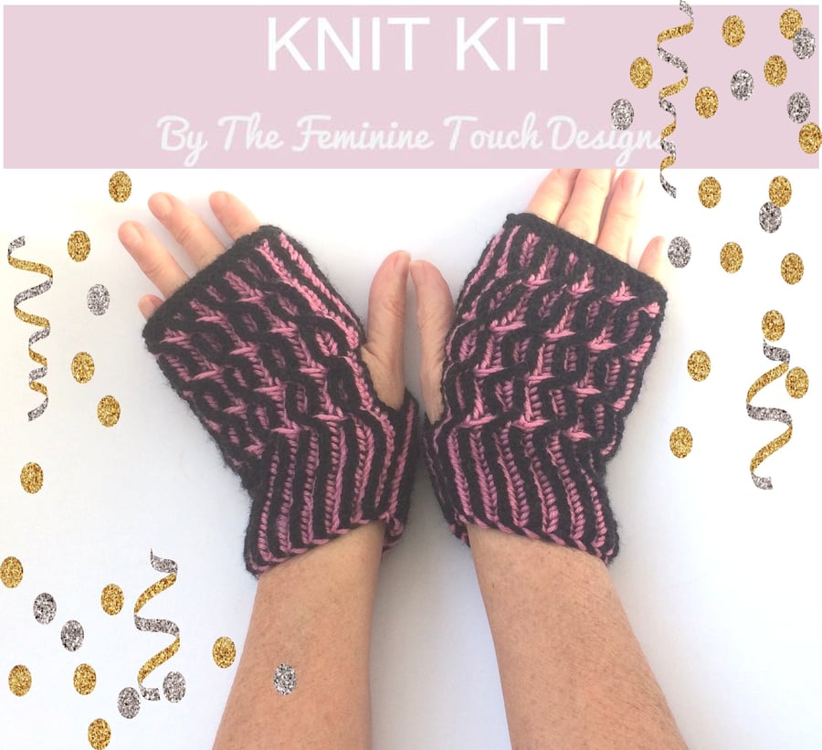 Swivel Brioche Fingerless Gloves Knitting Kit -