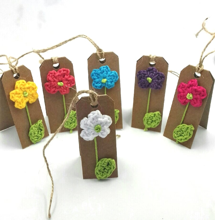 Six Crochet Flower Mini Tags 