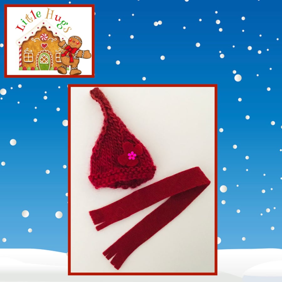 Red Shaded Pixie Hat and Scarf Set