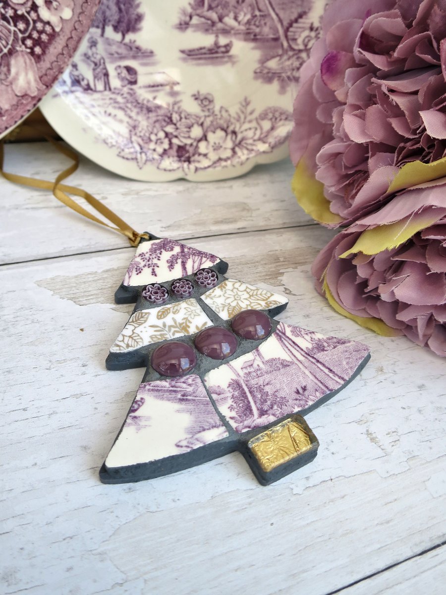 Purple Mosaic Tree, Handmade Vintage China Decoration with Millefiori Detail