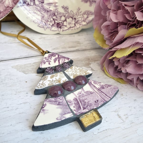 Purple Mosaic Tree, Vintage China Decoration, Hygge Style