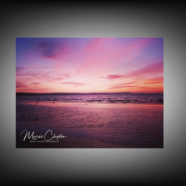 12x8 Inch Photo Print of Pink Sunrise Weymouth  Dorset
