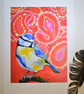Blue Tit Pop Art A4 Digital Print Red Paisley Background - Image 2