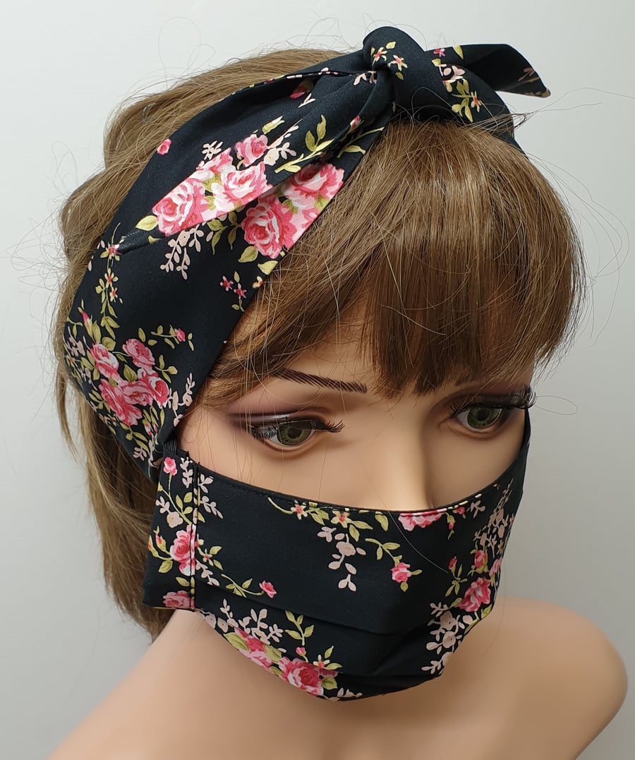 Handmade set of mask and matching headband