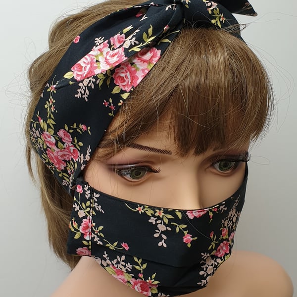 Handmade set of mask and matching headband