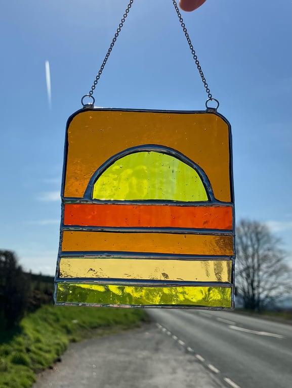 Perfectly Imperfect colourful & contemporary abstract Sunrise in Stained Glass