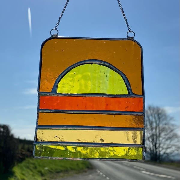 Perfectly Imperfect colourful & contemporary abstract Sunrise in Stained Glass
