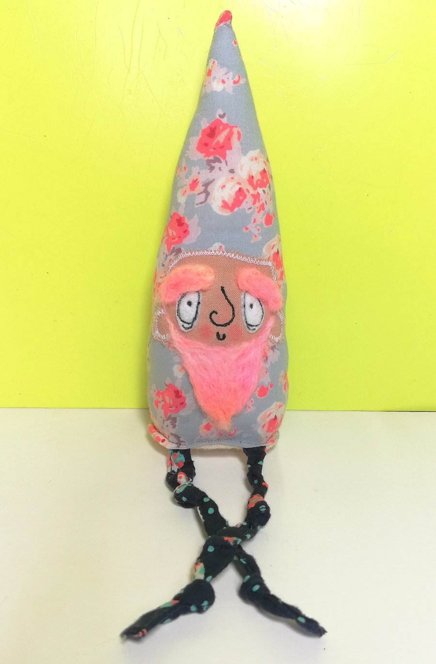 Floral Gnome, Huckleberry, with Upcycled Fabric