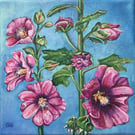 'Hollyhocks', Original Acrylic Painting, Garden Painting, Floral Painting, Gift.