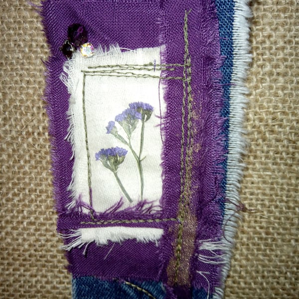 Purple flower brooch scrap fabric