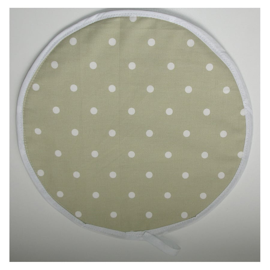 Aga Hob Lid Mat Pad Hat Round Cover Surface Saver Sage Green White Polka Dots