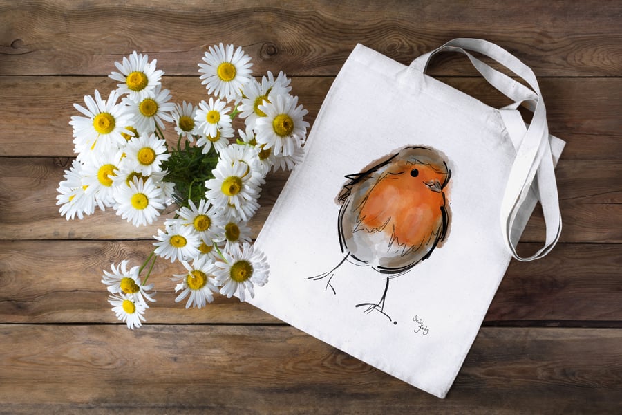 Robin 100% Cotton Tote Bag, Tote Bag, Heavy Cotton Tote Bag, Birds Gifts