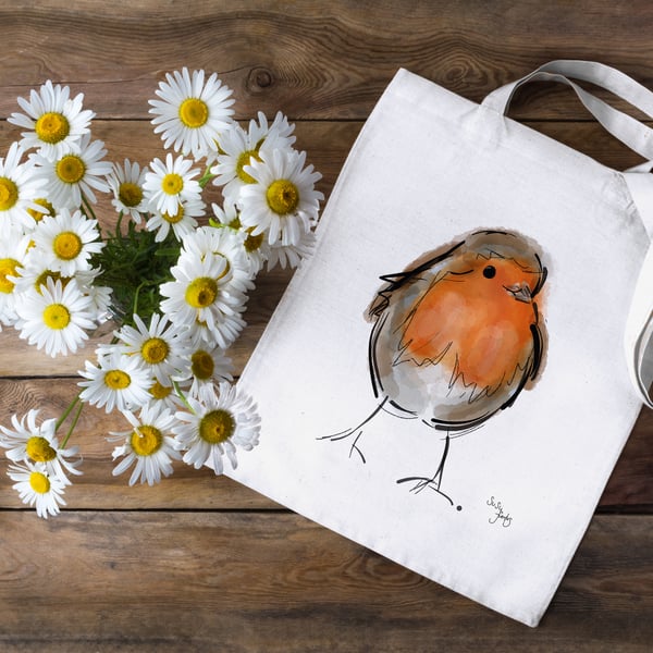 Robin 100% Cotton Tote Bag, Tote Bag, Heavy Cotton Tote Bag, Birds Gifts