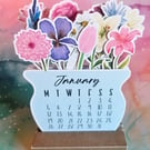 Floral Vase Desk Calendar - stackable calendar for 2026 card stand included