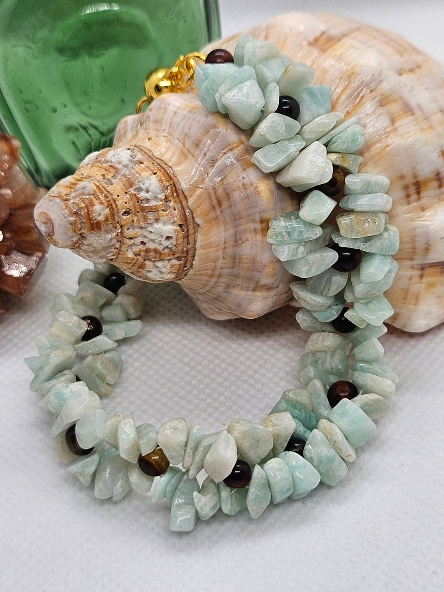 Amazonite Gemstone & Tiger Eye Bracelet with Magnetic Clasp