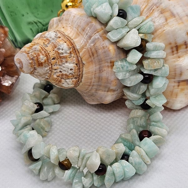 Amazonite Gemstone & Tiger Eye Bracelet with Magnetic Clasp