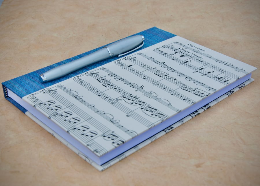 A5 Quarter-bound Hardback Lined Notebook with upcycled music cover