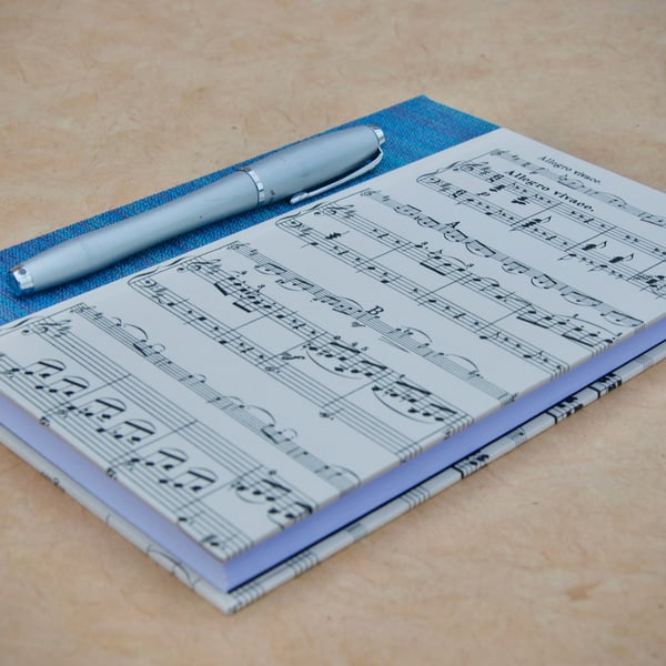 A5 Quarter-bound Hardback Lined Notebook with upcycled music cover