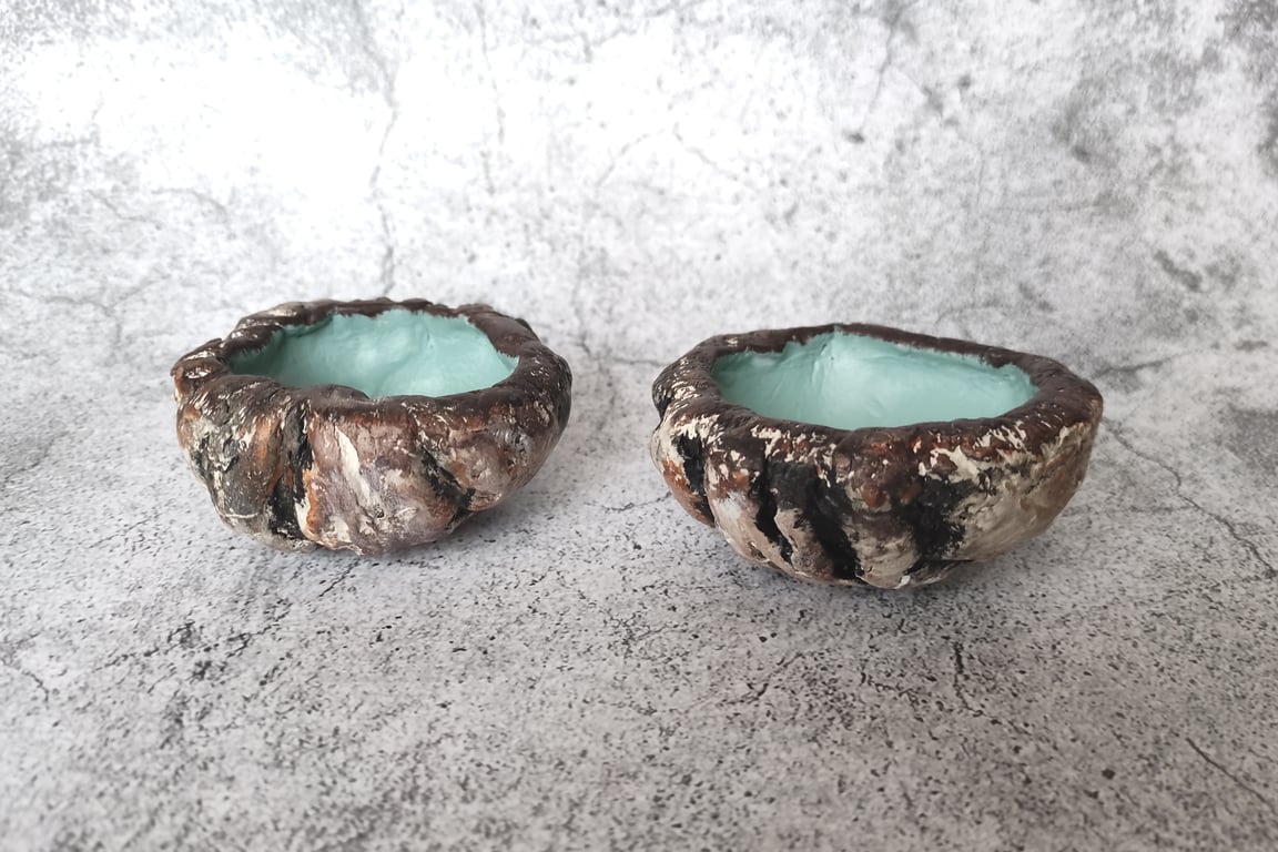Clay Bark Bowls, Hand Built, Spring Green, Rustic Offering Bowls, Wabi Sabi