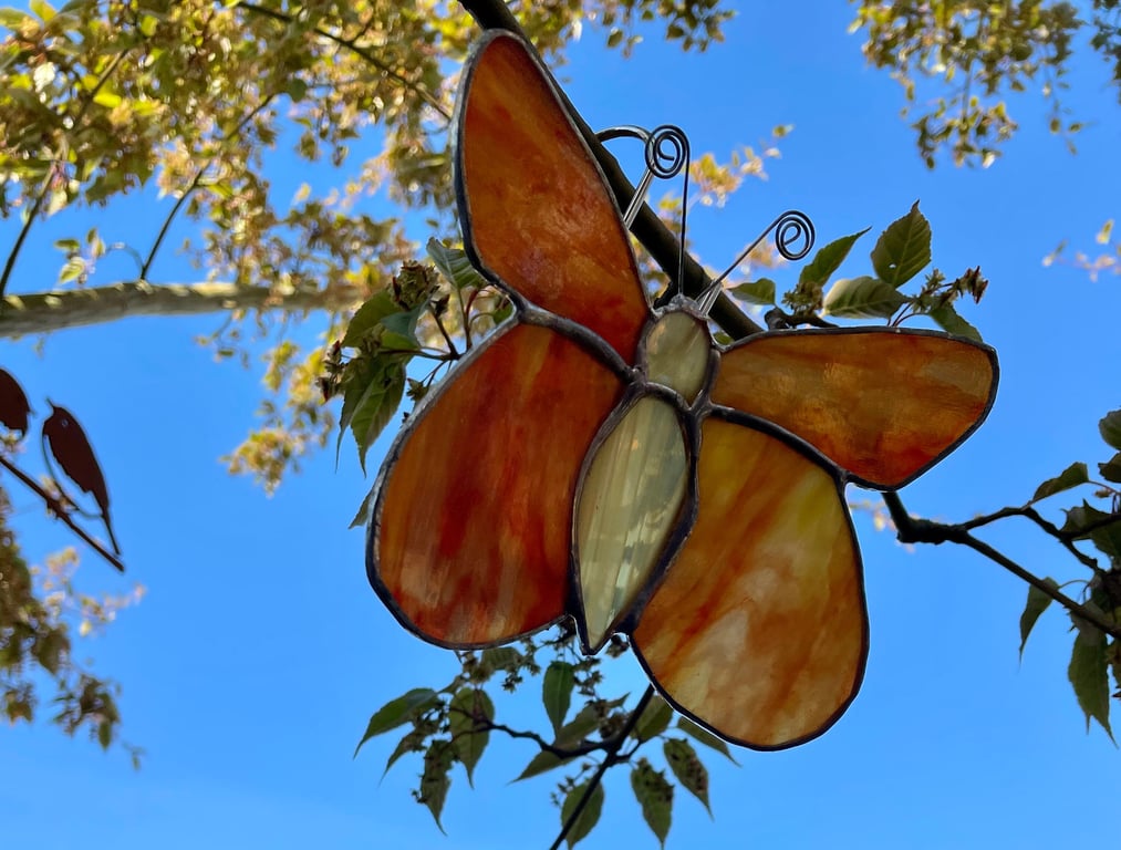 Stained glass butterfly suncatcher with reflexed wings