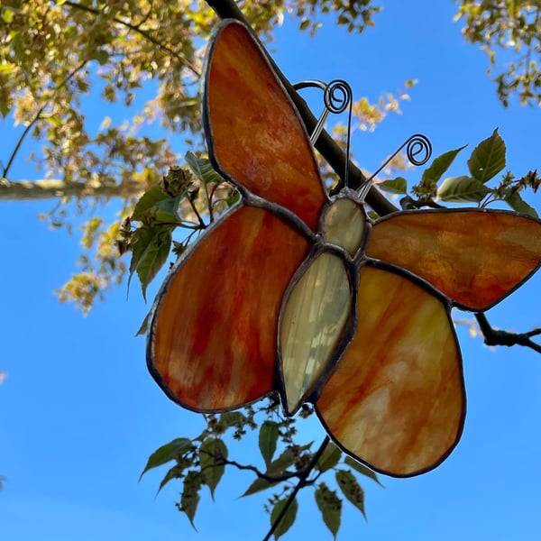 Stained glass butterfly suncatcher with reflexed wings