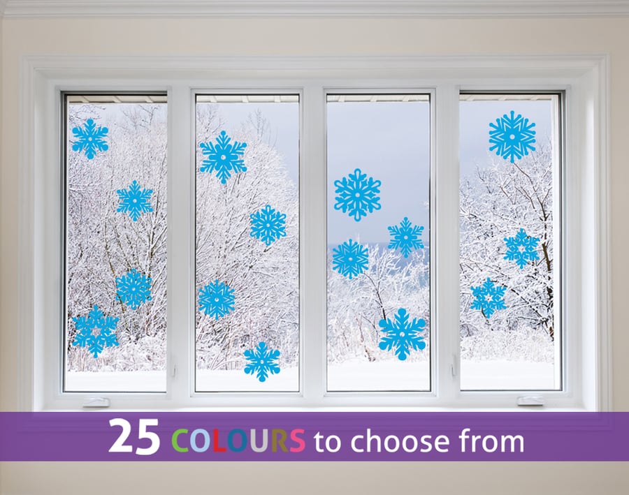 10 of 4 inch & 5 of 5 inch Bright BLUE SNOWFLAKES window, wall stickers decals