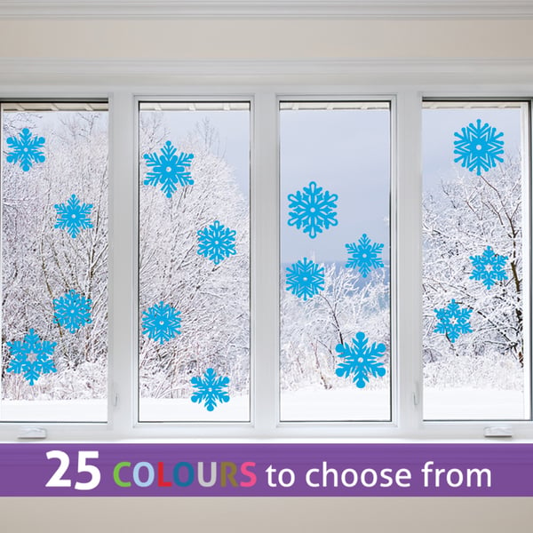 10 of 4 inch & 5 of 5 inch Bright BLUE SNOWFLAKES window, wall stickers decals