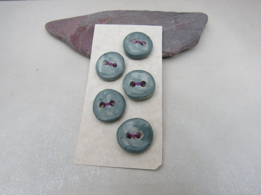 5 Small Round Sage Green Handmade Ceramic Buttons