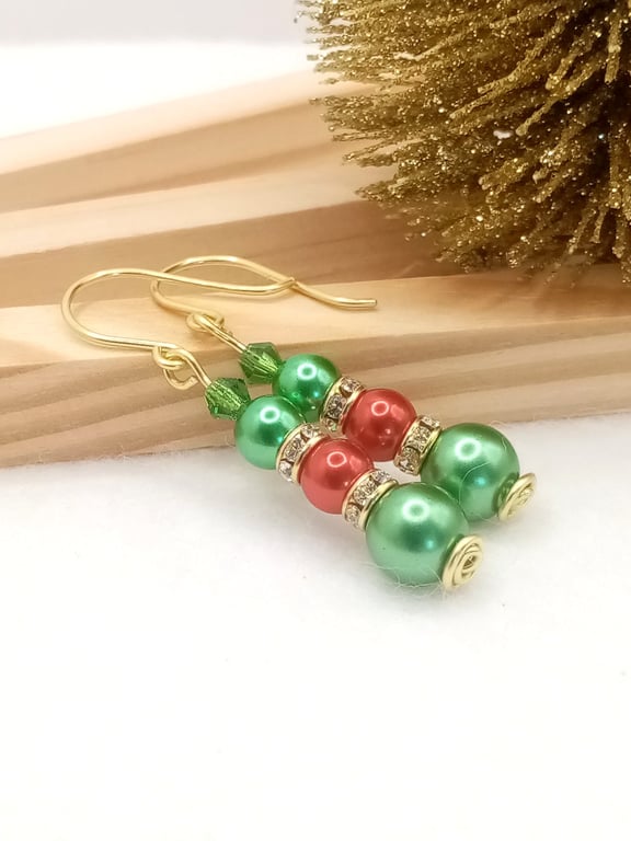 Pearl Earrings - Christmas Bauble Inspired Pearl Earrings - Festive Season 