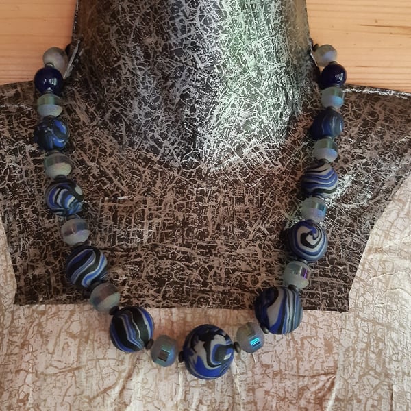 Royal blue, black and silver necklace