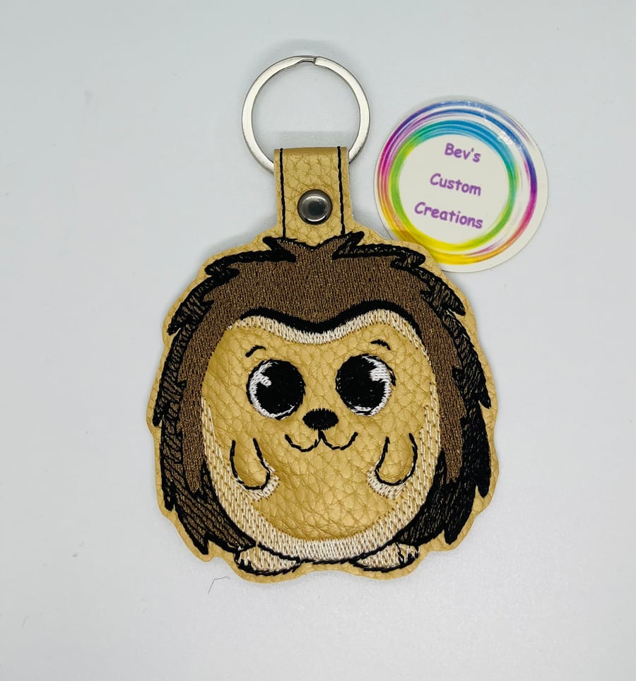 Embroidered hedgehog Keyring design 