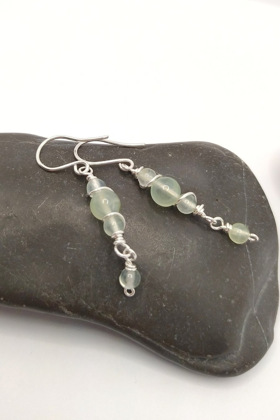 Prehnite Light Green Gemstone Drop Earrings