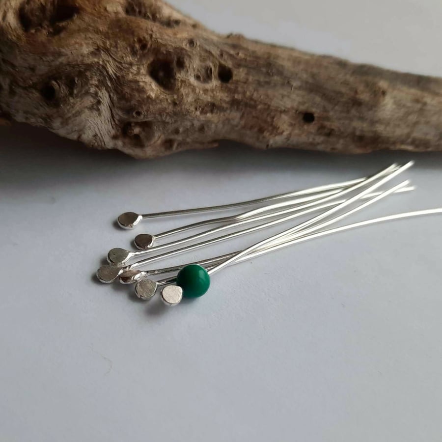 Handmade Recycled Sterling Silver Head Pins - Flattened Ball End - Set of 2