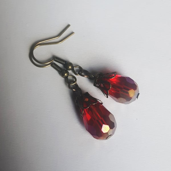 Bronze Red Crystal Teardrop Boho Bohemian Earrings