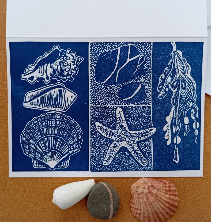 Lino cut Beach finds gift card