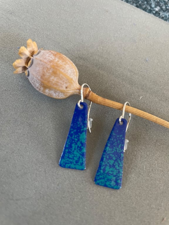 Dark blue, turquoise sprinkles enamel earrings
