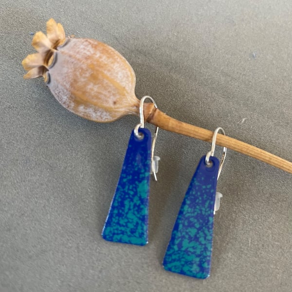 Dark blue, turquoise sprinkles enamel earrings