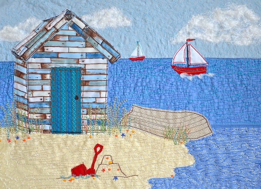 Beach Huts picture - textile artwork