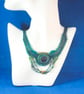  Beaded Necklace Green Cleopatra Style with Sea Glass. - Image 1