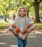 Handmade Crochet Hooded Poncho Child Chunky Pompoms Warm Winter Cosy