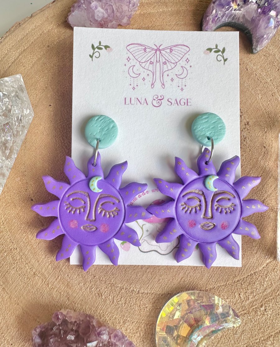 Purple Sunshine Polymer Clay earrings