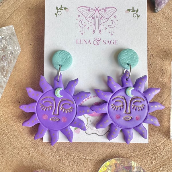 Purple Sunshine Polymer Clay earrings