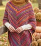Handmade Gradient Sunset V-Stitch Cowl Neck Crochet Poncho