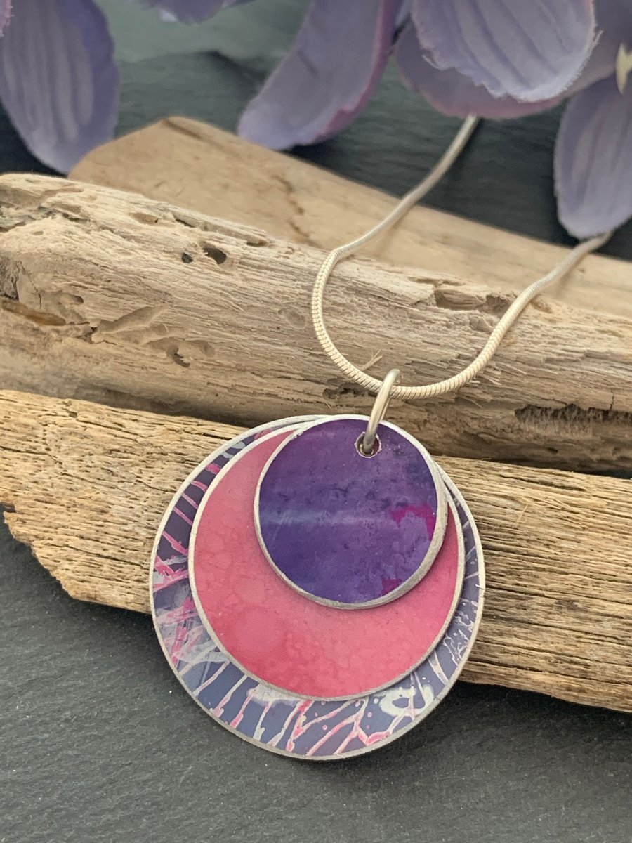Water colour collection - hand painted aluminium pendant, soft purple and pink