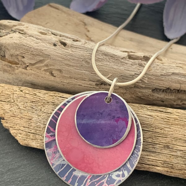 Water colour collection - hand painted aluminium pendant, soft purple and pink