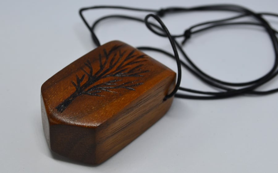 Chunky Walnut Wooden Pendant With a Tree Design