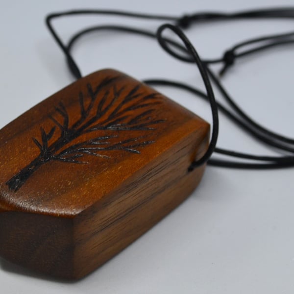 Chunky Walnut Wooden Pendant With a Tree Design