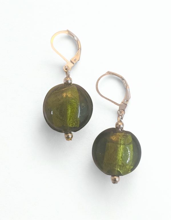 Deep Green Glass & Silver Earrings